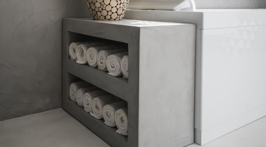 Gietvloer badkamer, betonlook badkamer, badkamer zonder tegels
