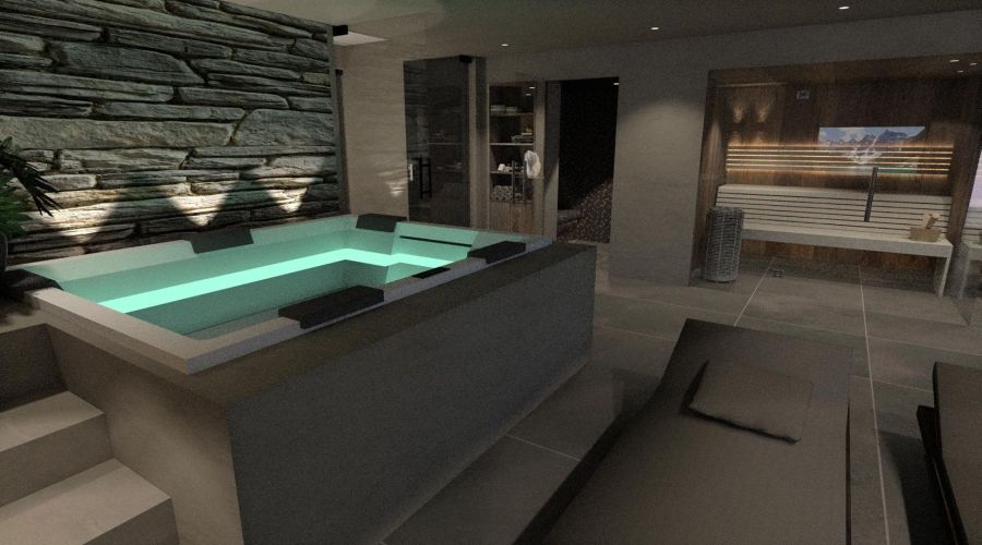 Strakke jacuzzi, moderne whirlpool, bubbelbad wit strak