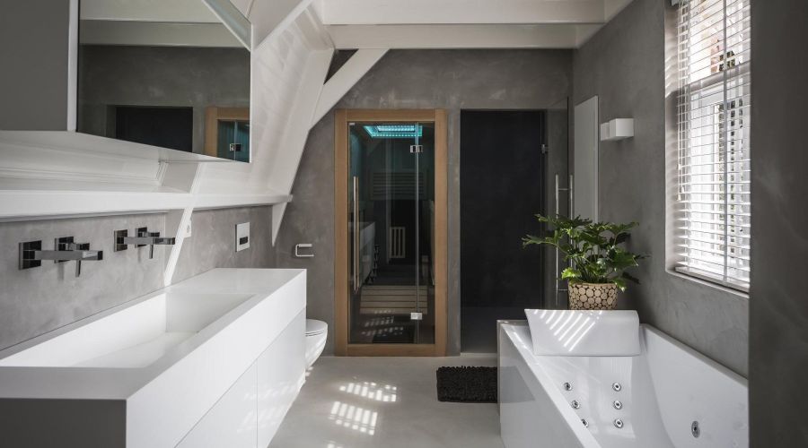 Moderne badkamer, betonlook badkamer, beton ciree badkamer