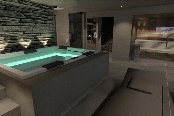 Strakke jacuzzi, moderne whirlpool, bubbelbad wit strak